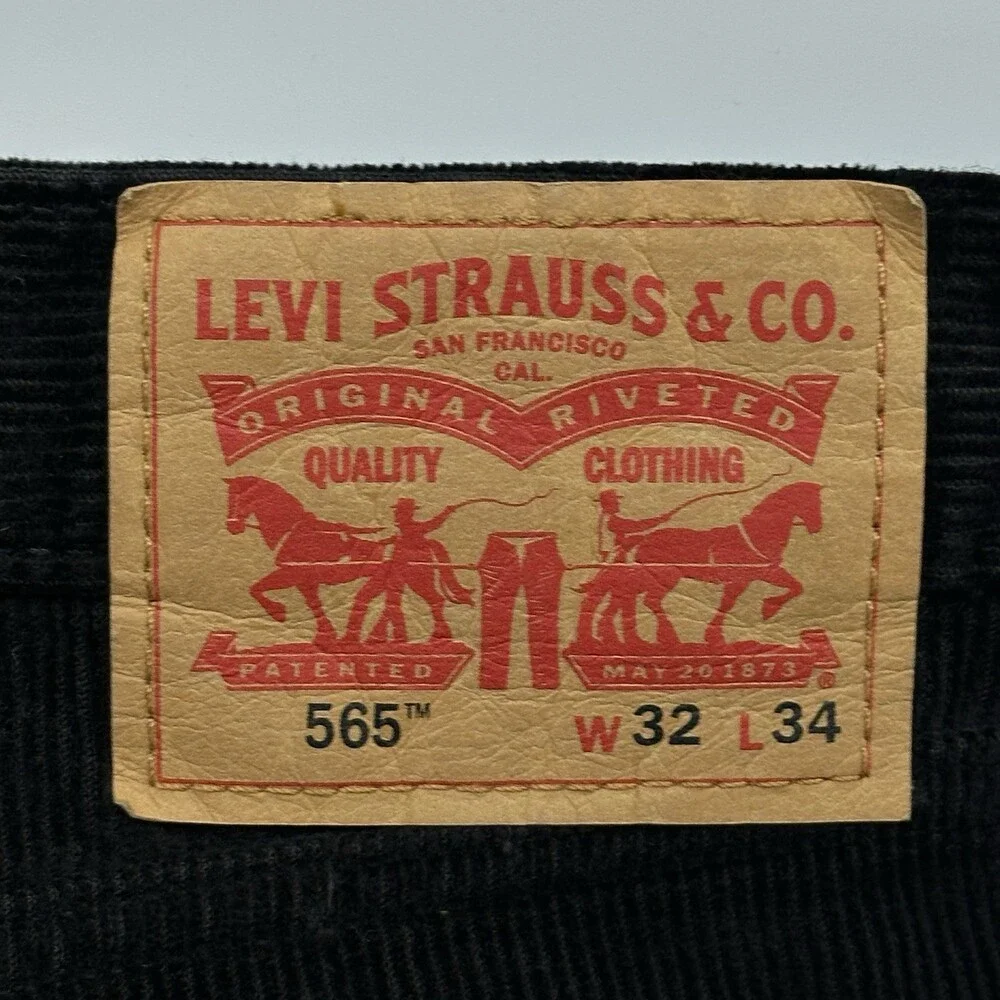 Levi's 565 Loose Straight Men's Size 32x34 Black 100% Cotton Corduroy Jeans NWT